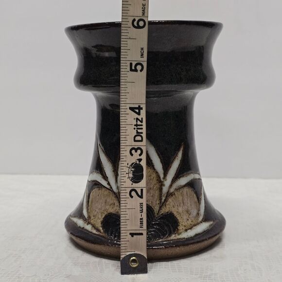 Vintage 80s Scandinavian Stoneware Pottery Floral Vase Blue Brown Signed Rustic - Picture 12 of 12